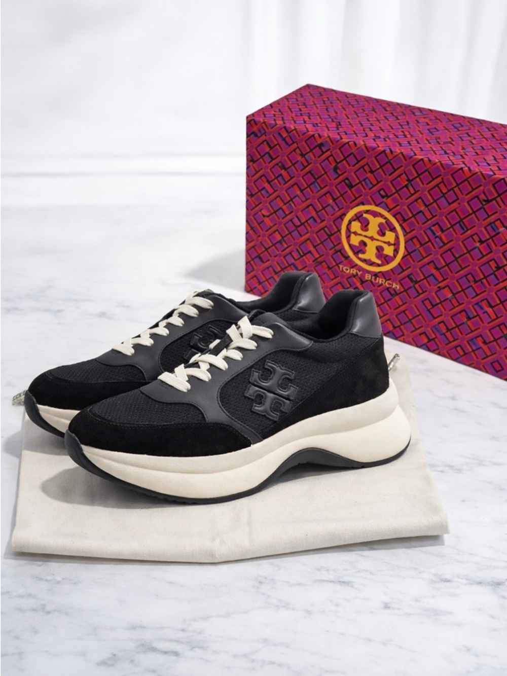 Tory Burch Kick Trainer Sneakers, Perfect Black $300